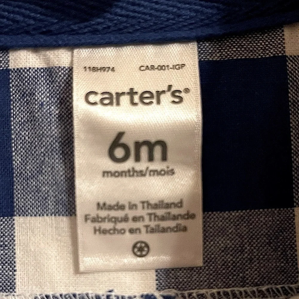 Carter's Blue & White Check Button Front Romper Size 6 Months